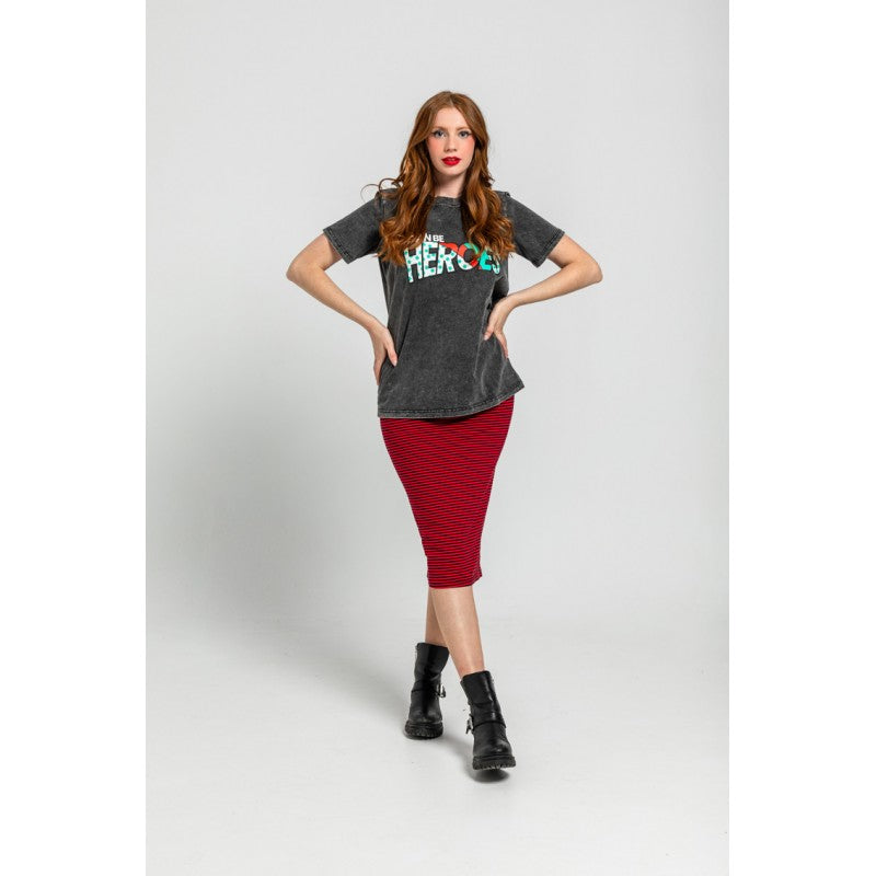 FALDA MIDI ELÁSTICA DE RAYA ROJA Y NEGRA- LET´S DANCE